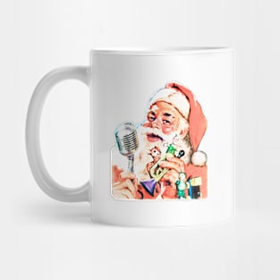 Santa Claus speaks with a microphone and announces the gifts for Christmas night Retro Vintage Comic Book Mug